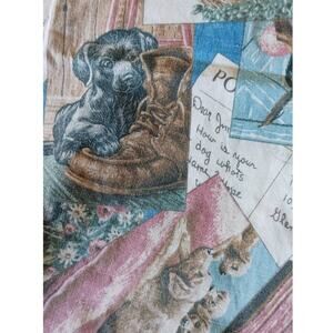 Vintage Cranston Print Works 2 yards Fabric Dog & Cat Post Card Radio Flyer USA